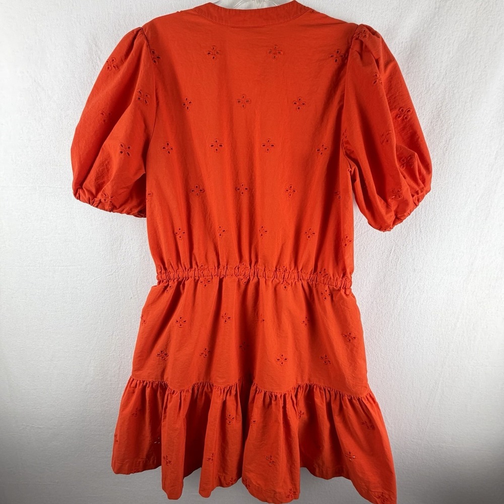 Free Assembly 100%‎ Cotton Eyelet Tiered Mini Dress Orange Puff Sleeve Cottage - Picture 6 of 10